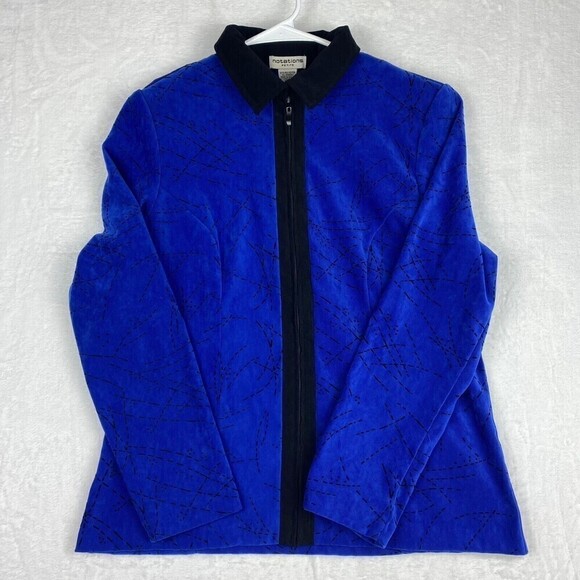 Notations Jacket Womens Medium Petite Blue Black Lightweight Full Zip Casual - Picture 3 of 6